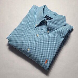 Ralph Lauren Polo Long Sleeve Check Button Up Shirt Men XL Blue Cotton